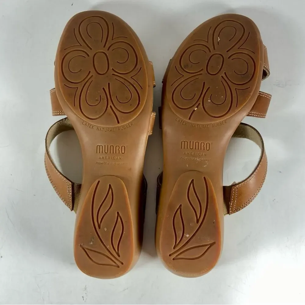 Munro‎ American Sandals Leather Wedge Medallion Brown 8.5